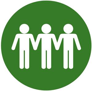 three figures linked hands - evacuate icon 