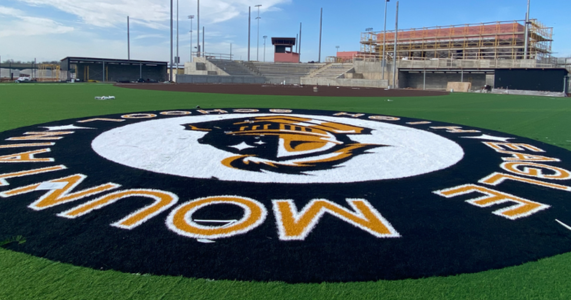  logo on football field at Eagle Mountain High School