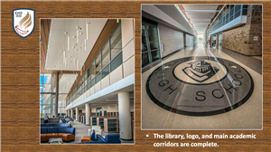 library and logo on floor at EMHS