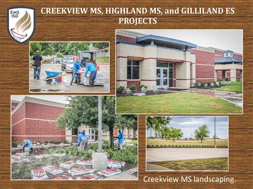 Four photos of Creekview Middle School landscaping. 