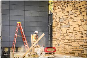 rock wall outside new admin building