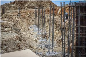 Grandstand piers and retaining wall at Boswell High School 