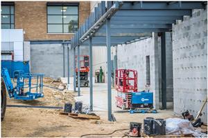Steel structure for main student entrance has been welded in place at Boswell High School 