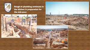 Rough-in plumbing continues in the kitchen in preparation for the slab pour.